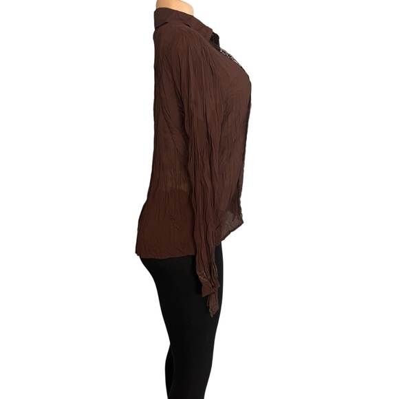 3/$30 🍂 E.C Designs Vintage Brown Lace Button Up Blouse - Picture 6 of 9